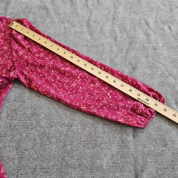 Old Navy Faux Wrap Dress Women L Wine LS Midi Lined Ruffles Dainty Floral Boho - Picture 6 of 16